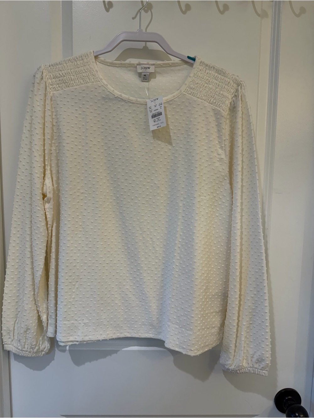 J. Crew NWT Cream Dotted Long-Sleeve Blouse